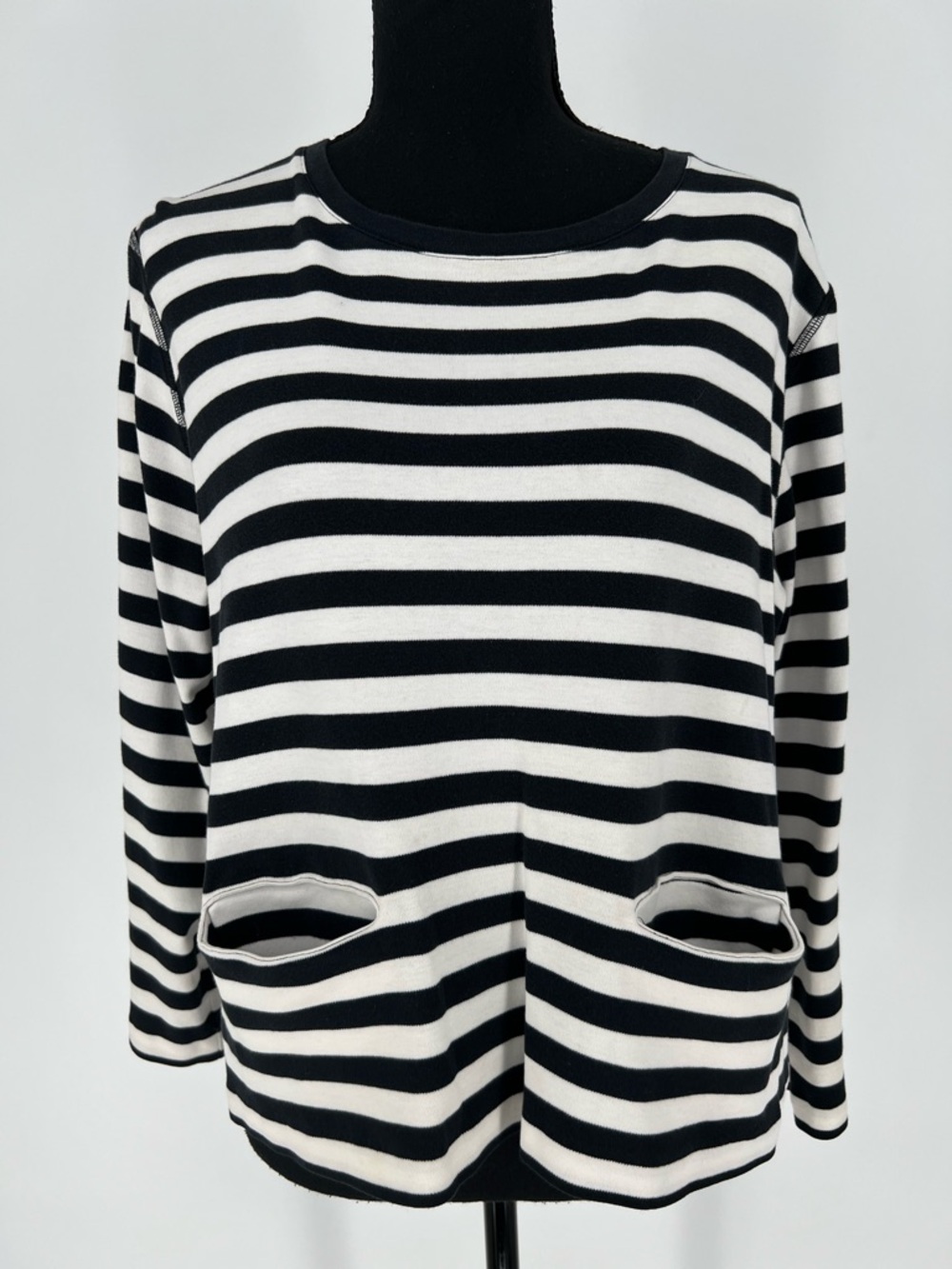 Joan Vass Black and White Striped Long Sleeve Tee